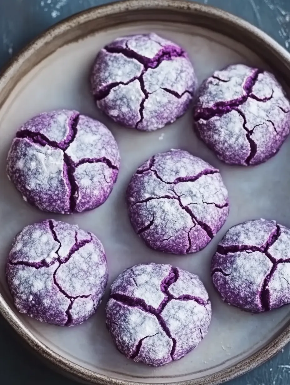 Galletas craqueladas moradas con azúcar glas.
