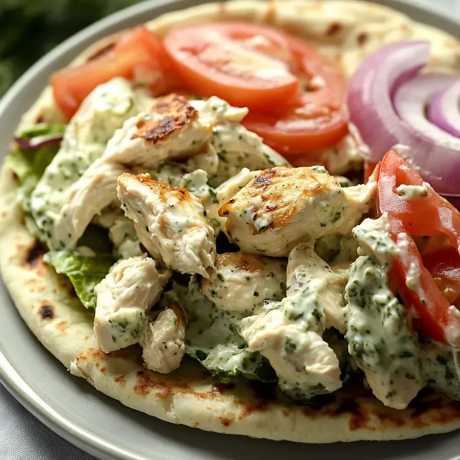 Un plato de ensalada de pollo con tomates, cebolla y lechuga.