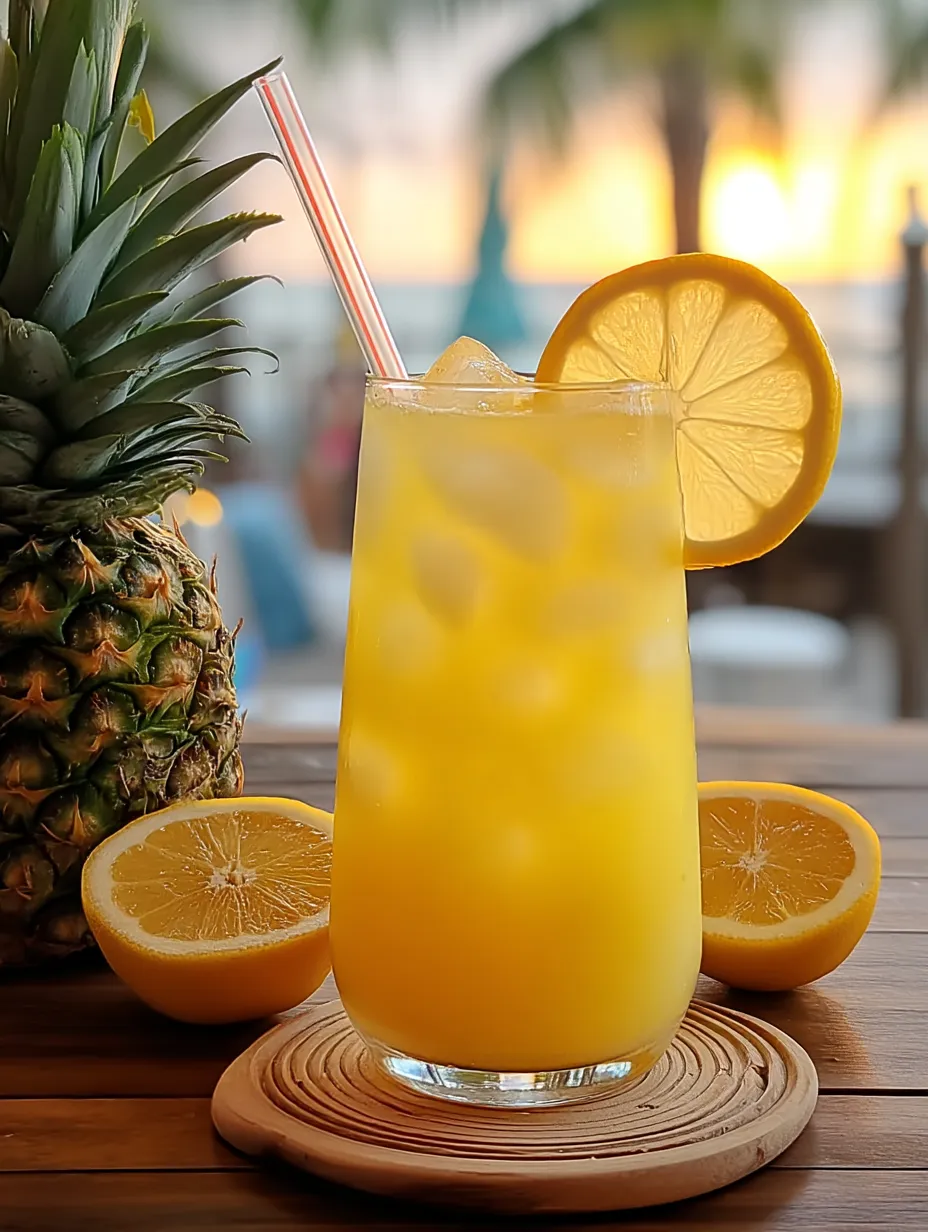 Vaso de limonada de piña con popote.