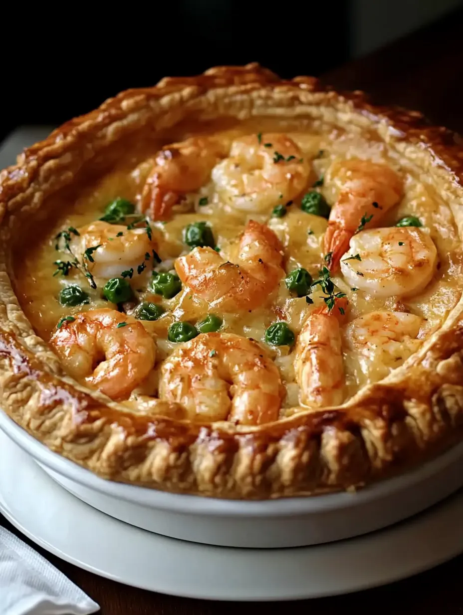 Un pastel cajún de mariscos con camarones y arvejas.