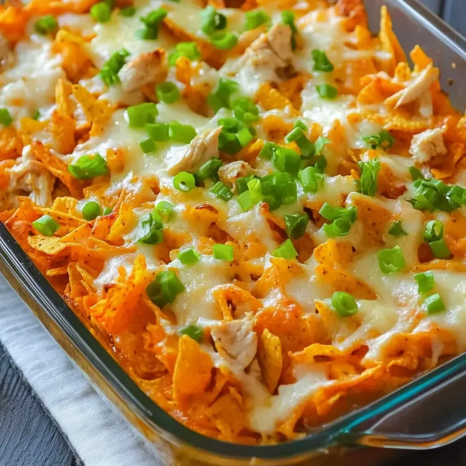 Cazuela de pollo con Doritos y queso.