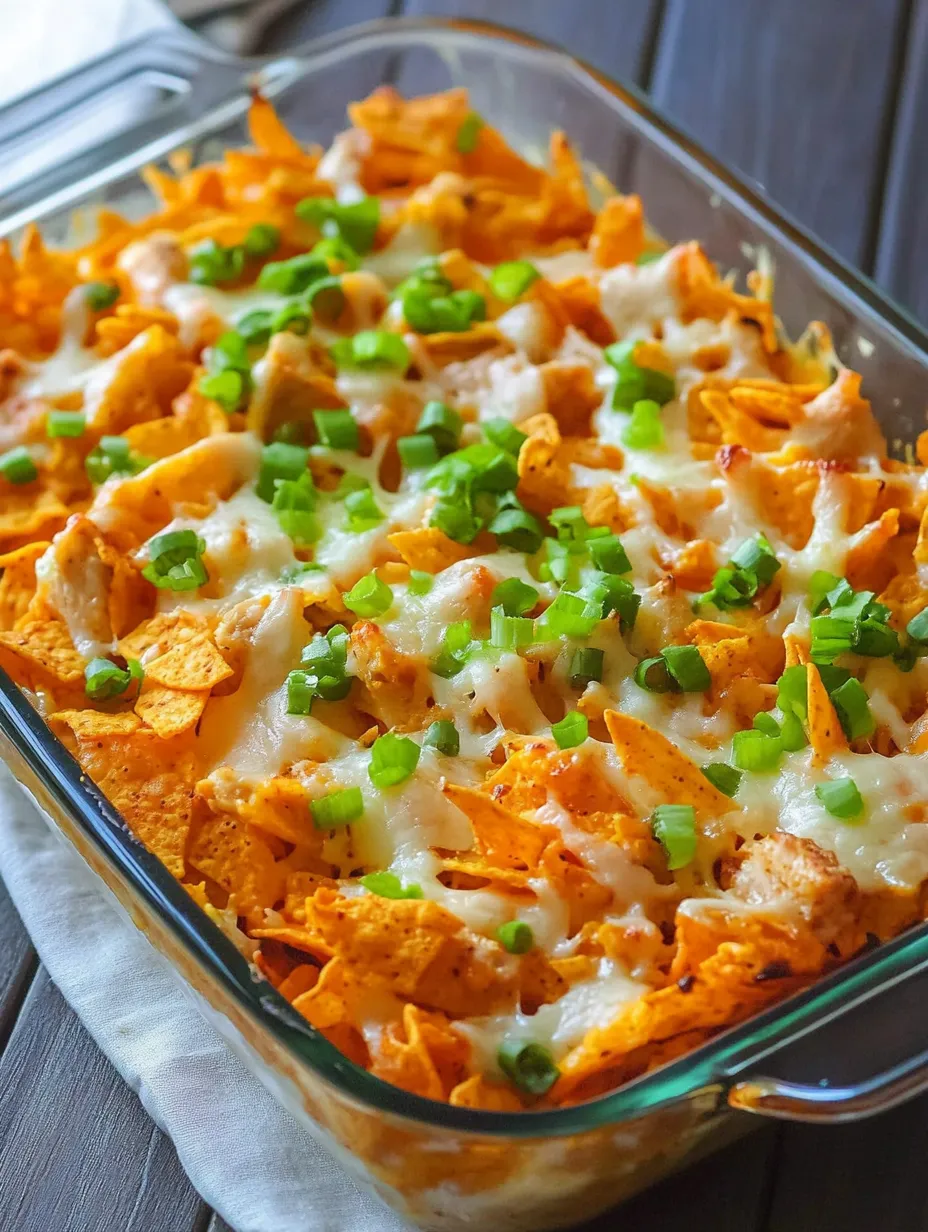 Un plato de guiso de pollo con Doritos.