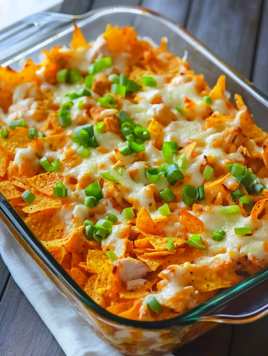 Un plato de guiso de pollo con Doritos.