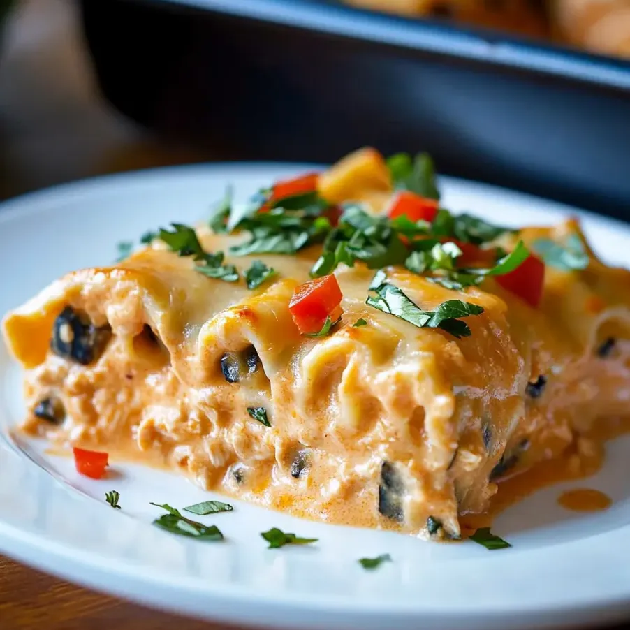 Plato con rollitos jugosos de lasaña con pollo y sabor suroeste.
