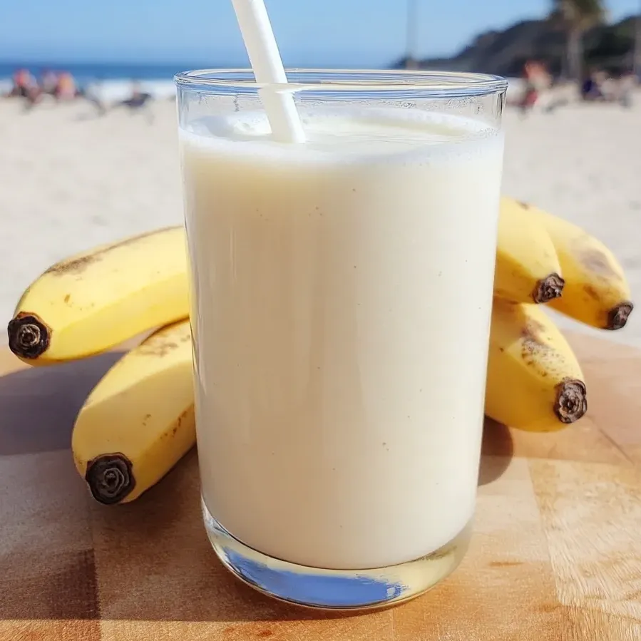 Un vaso de leche de banana coreana en la mesa.