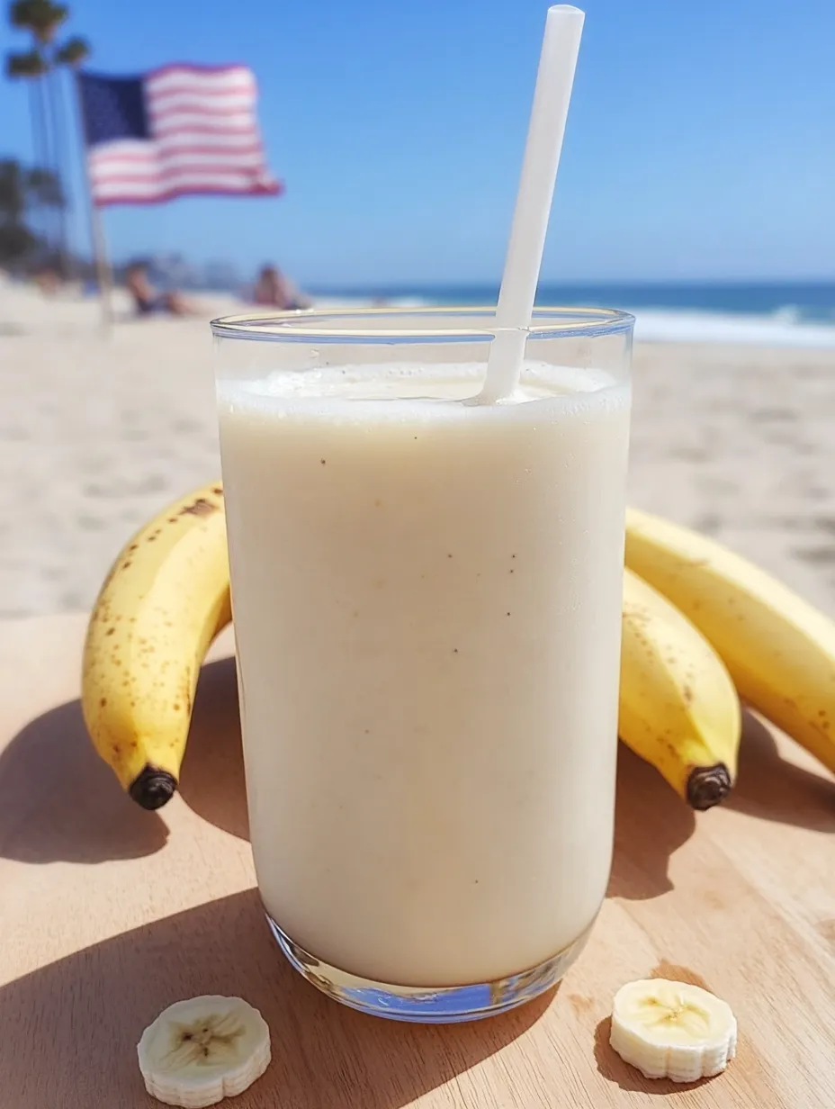 Un vaso de leche de plátano coreana en una mesa.