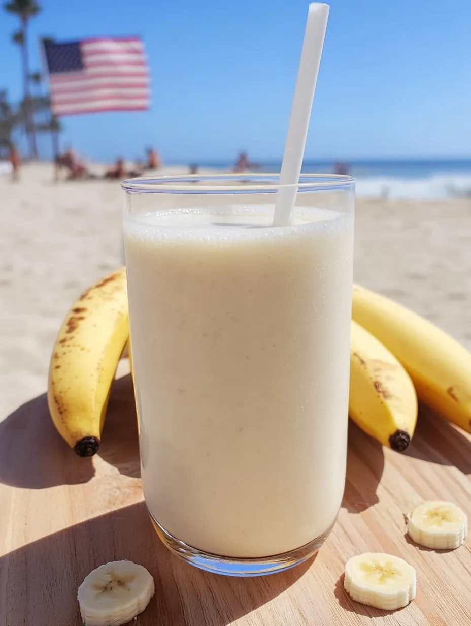 Un vaso de leche de plátano coreana en una mesa.
