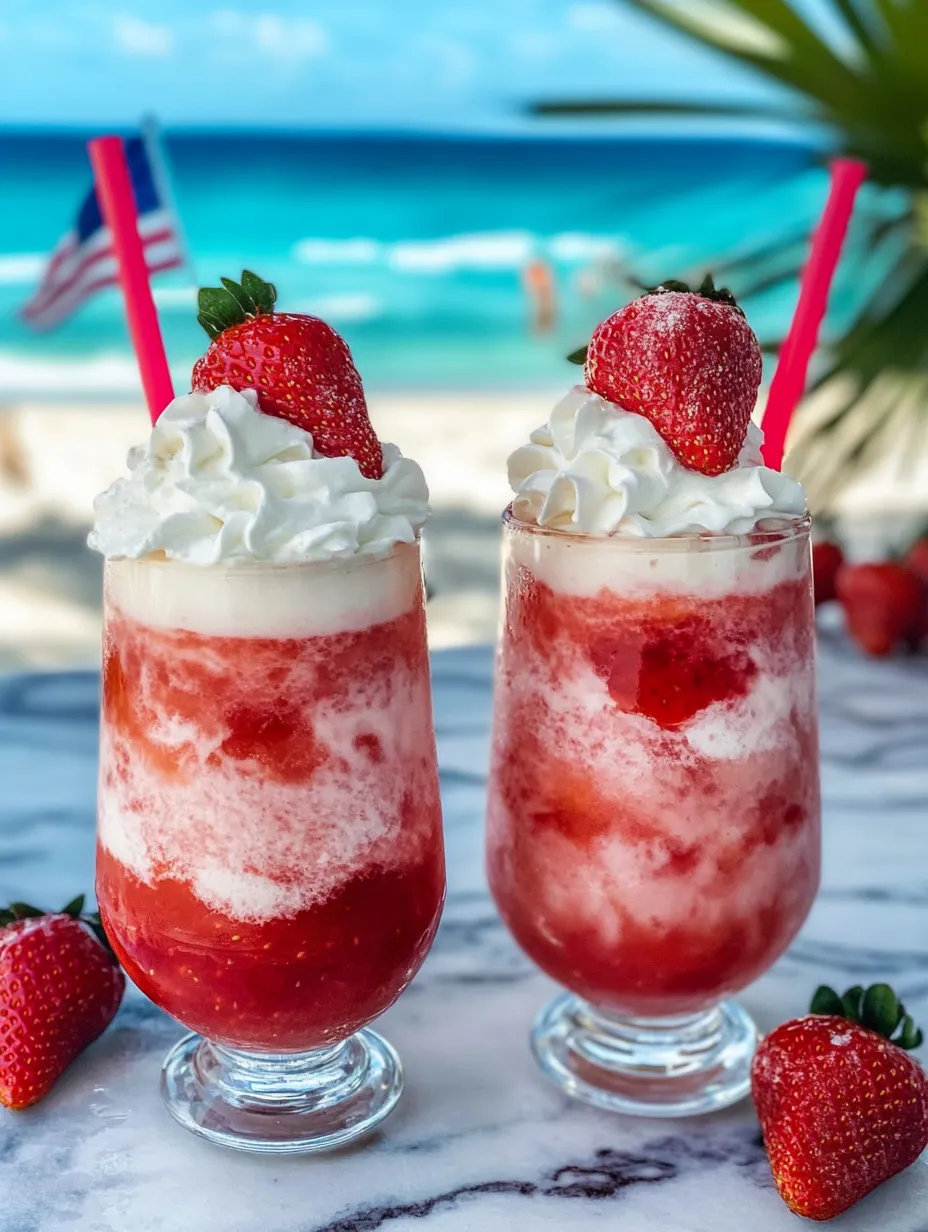 Dos vasos de daiquiris helados de fresa con crema.