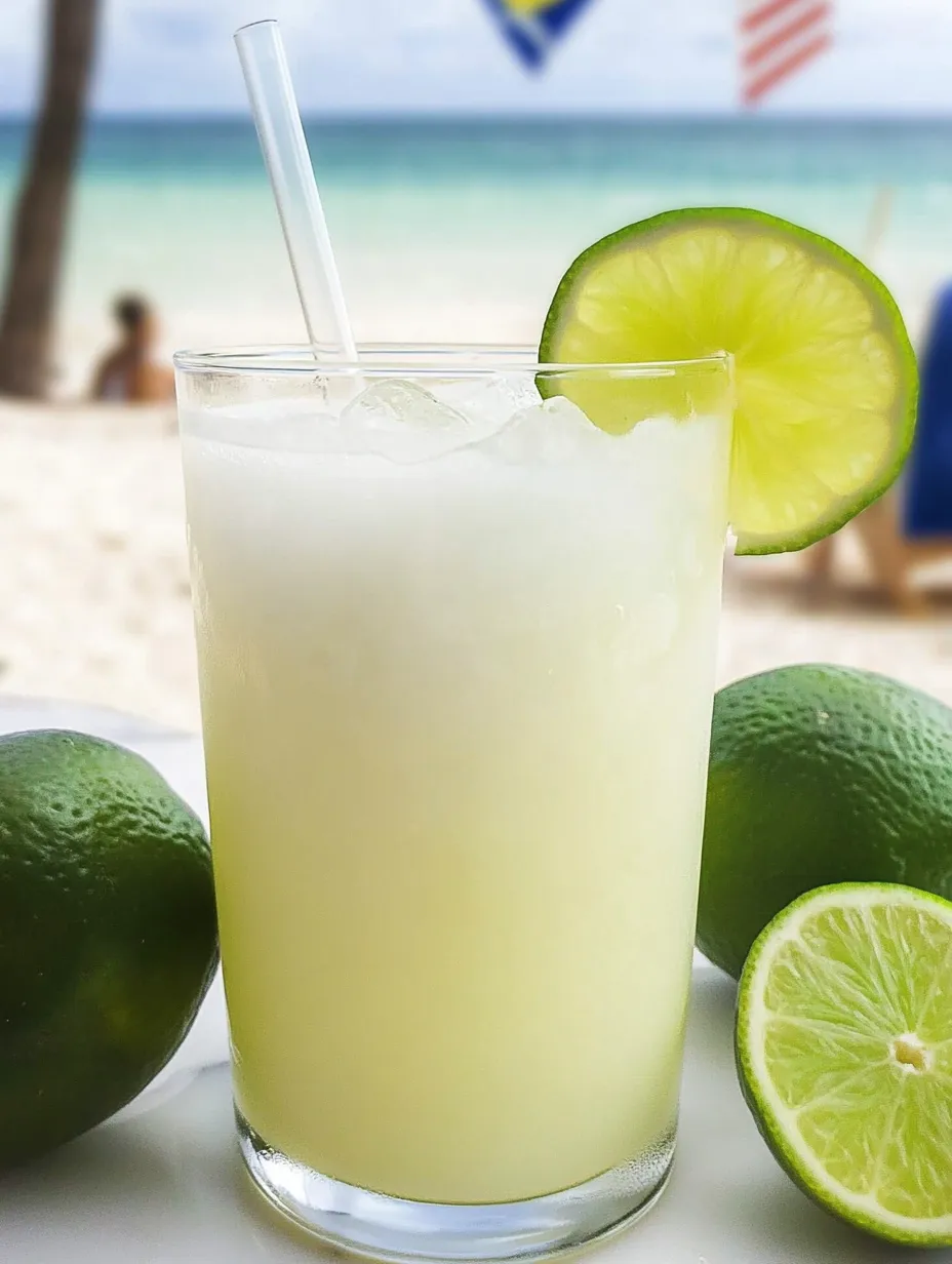 Un vaso de limonada brasileña con rodajas de lima.