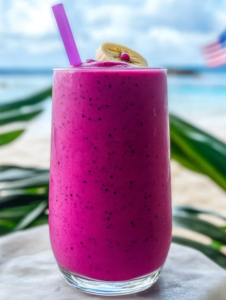 Un batido rosa con sabor a plátano y vainilla.