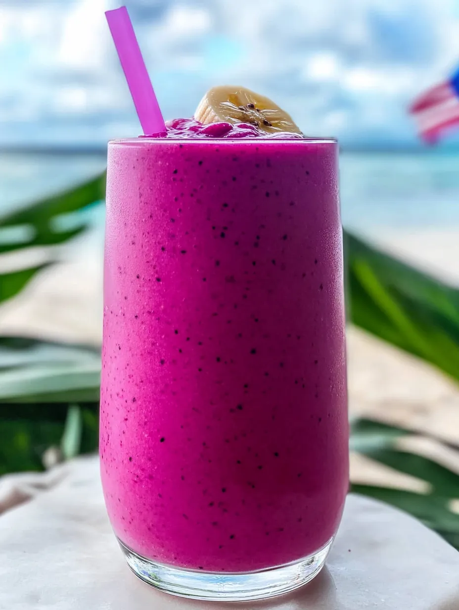 Un batido rosa con una pajilla.