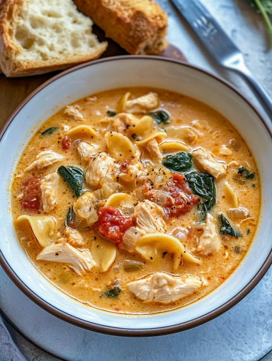 Un plato de sopa cremosa toscana de pollo