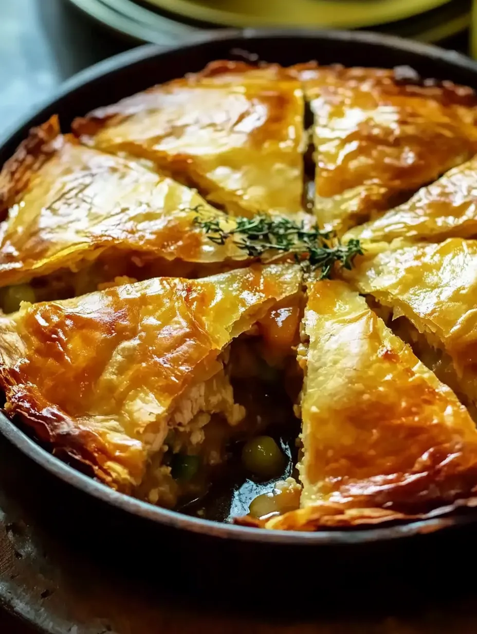 Porción individual de tarta griega de pollo.