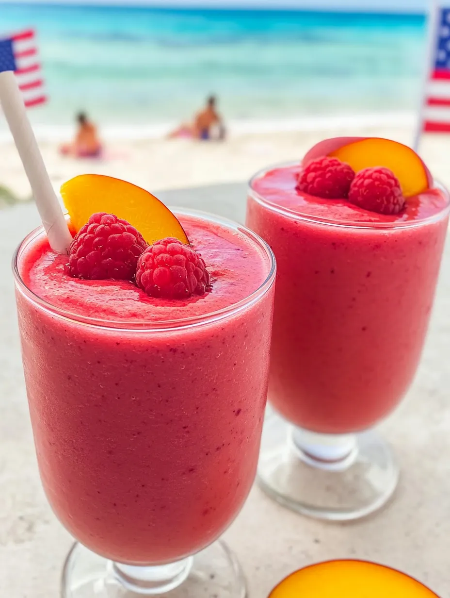 Dos vasos de batido de frambuesa y durazno pura felicidad.