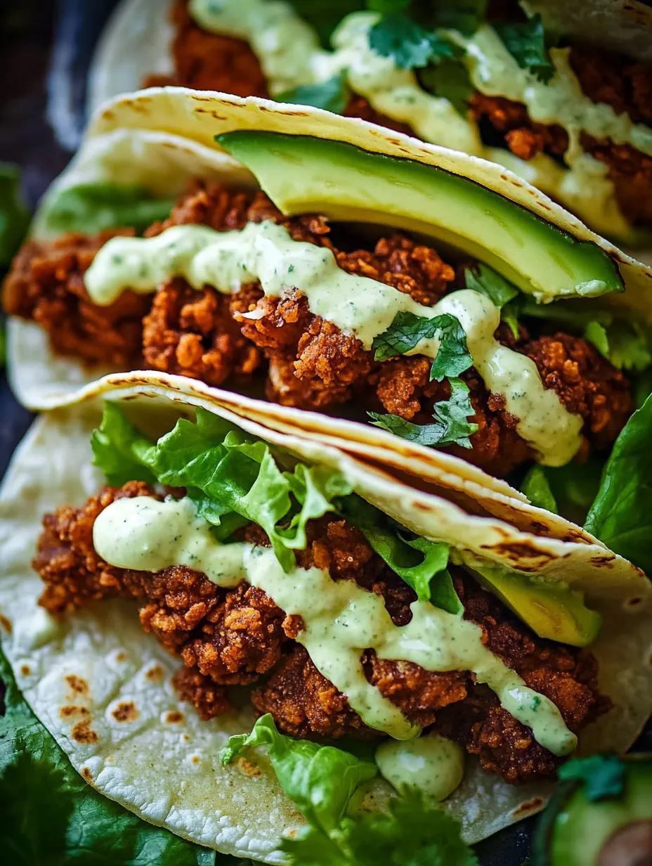 Dos tacos dorados de pollo con aguacate y ranch.