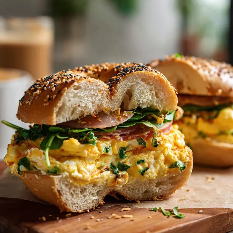 Un sándwich de huevo y tocino sobre una mesa de madera.