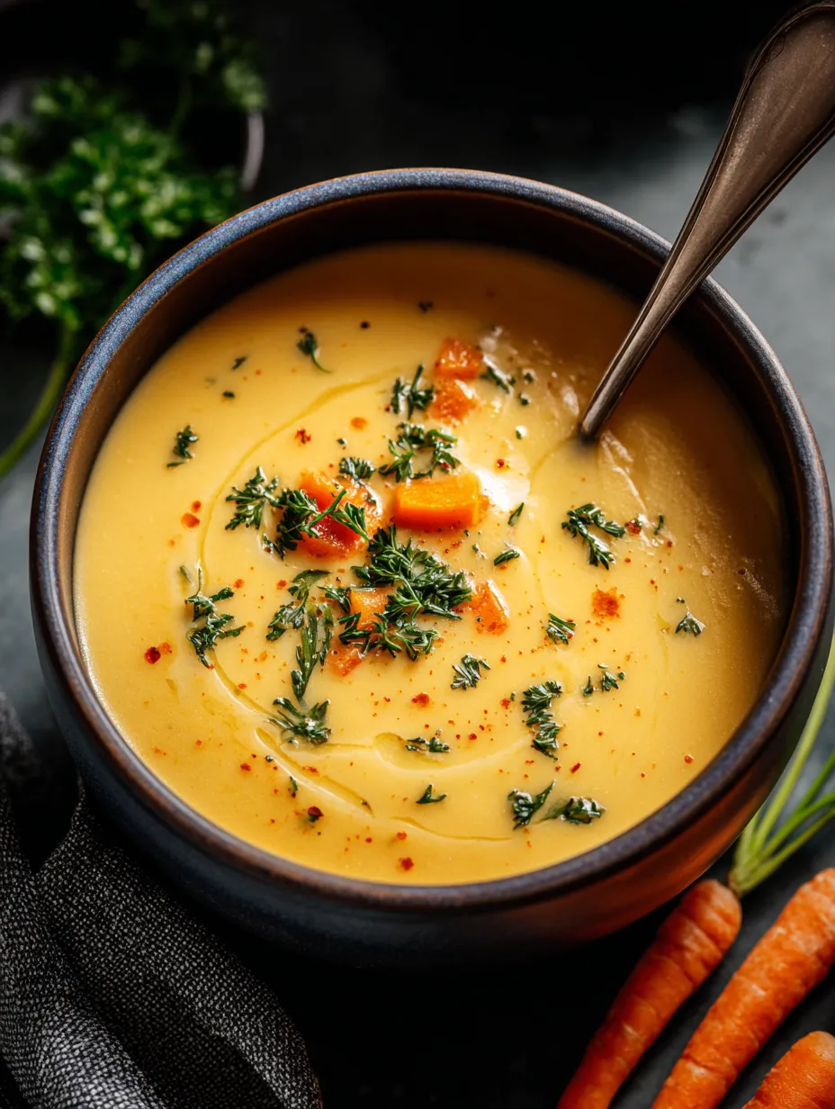 Un plato de sopa con zanahorias y perejil.