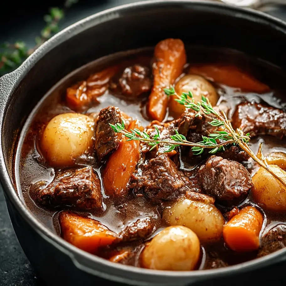 Olla con carne y verduras cocidas.