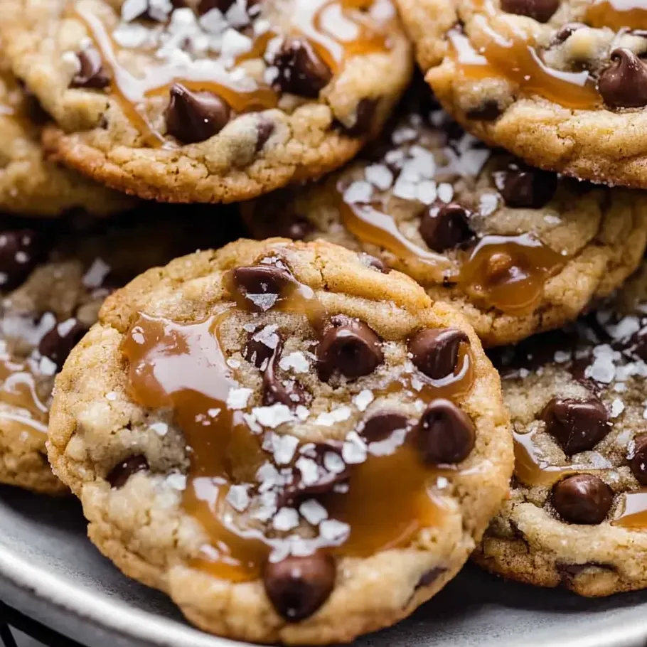 Un plato lleno de galletas con caramelo por encima.