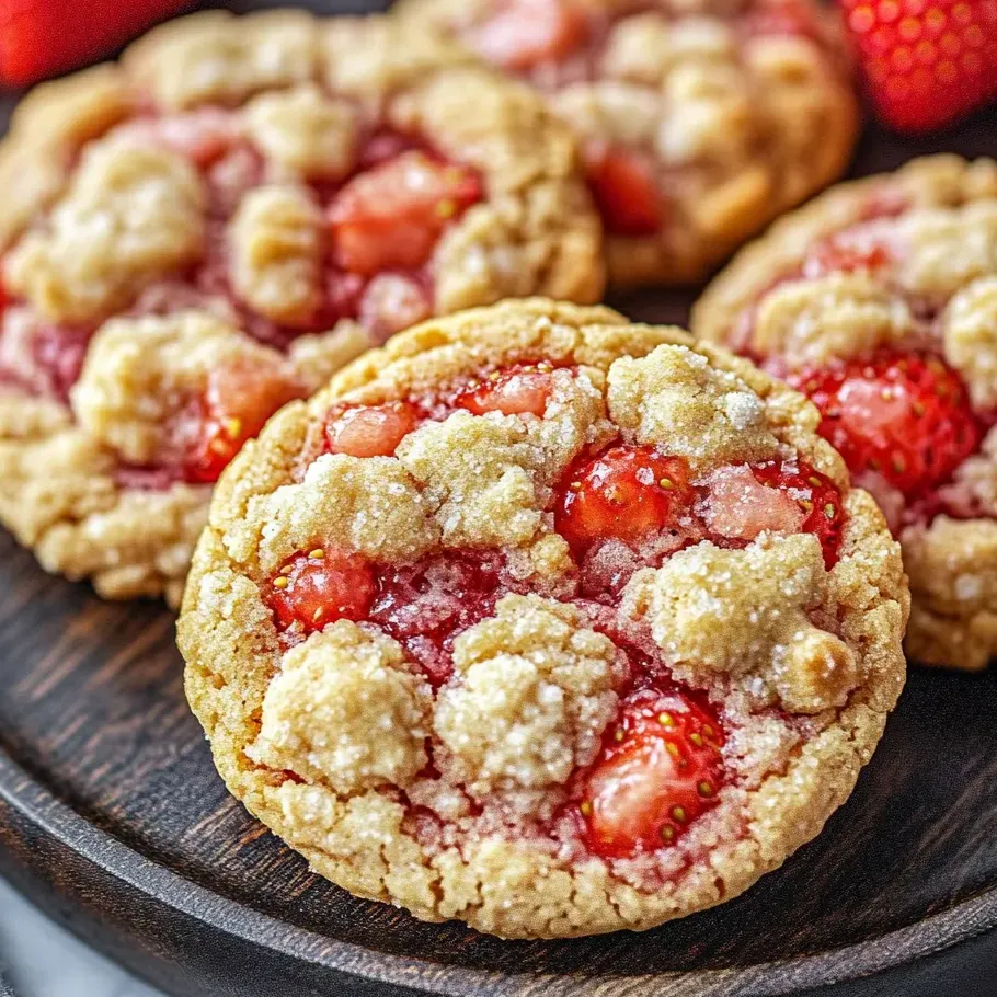 Una galleta con trozos de fresa por encima.