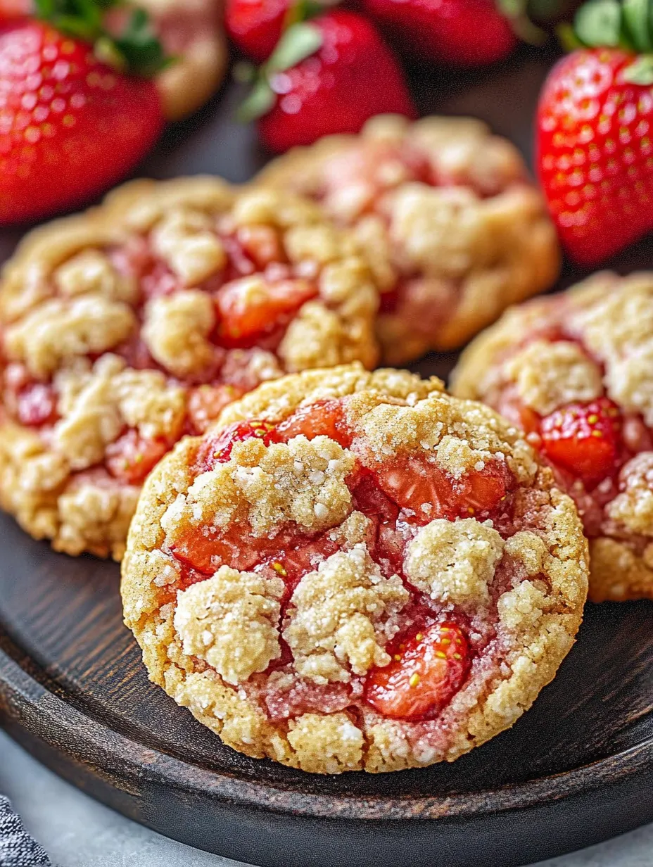 Una galleta cubierta con trozos de fresa encima.