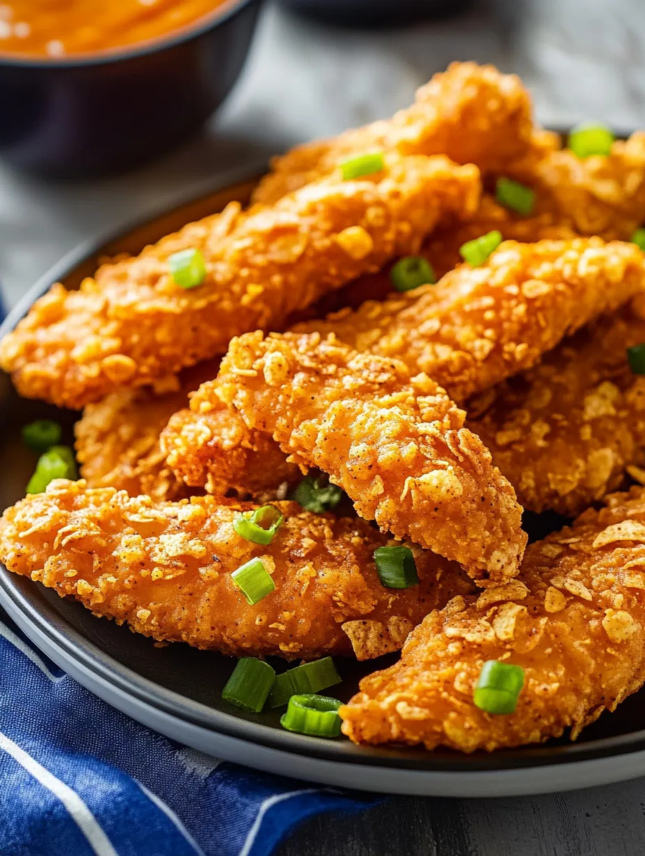 Un plato de pollo frito con cebollitas verdes.