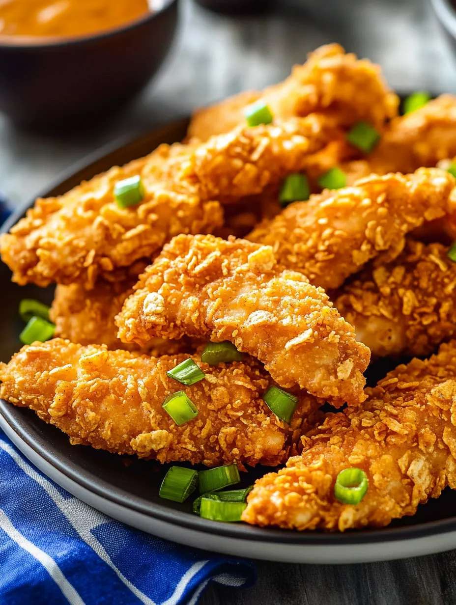 Un plato de pollo frito con cebollitas verdes.