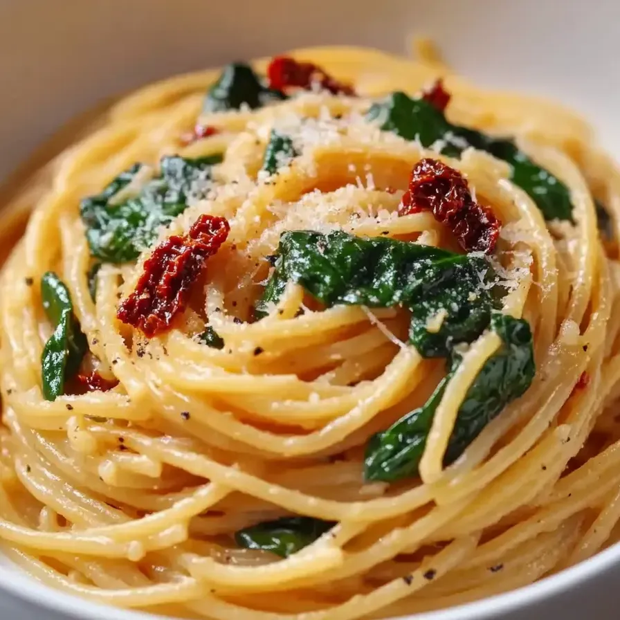 Un bol de pasta con espinaca y queso.