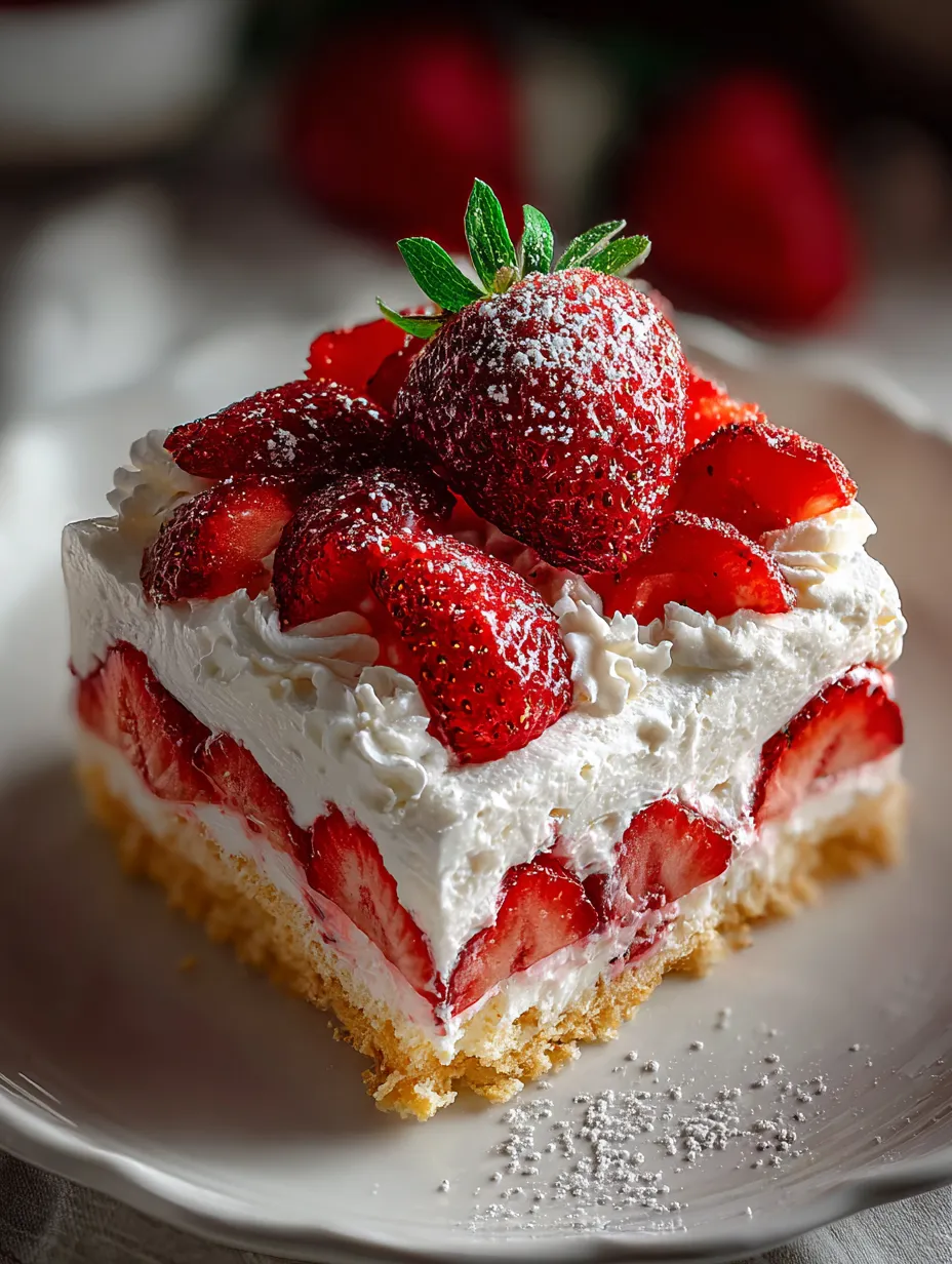 Porción de pastel de fresas con nata montada.