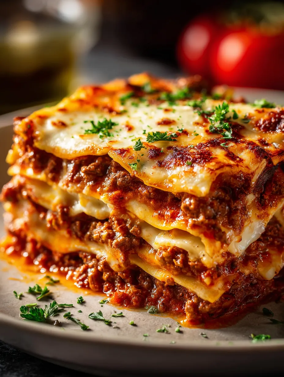 Torres de lasaña con carne y queso.