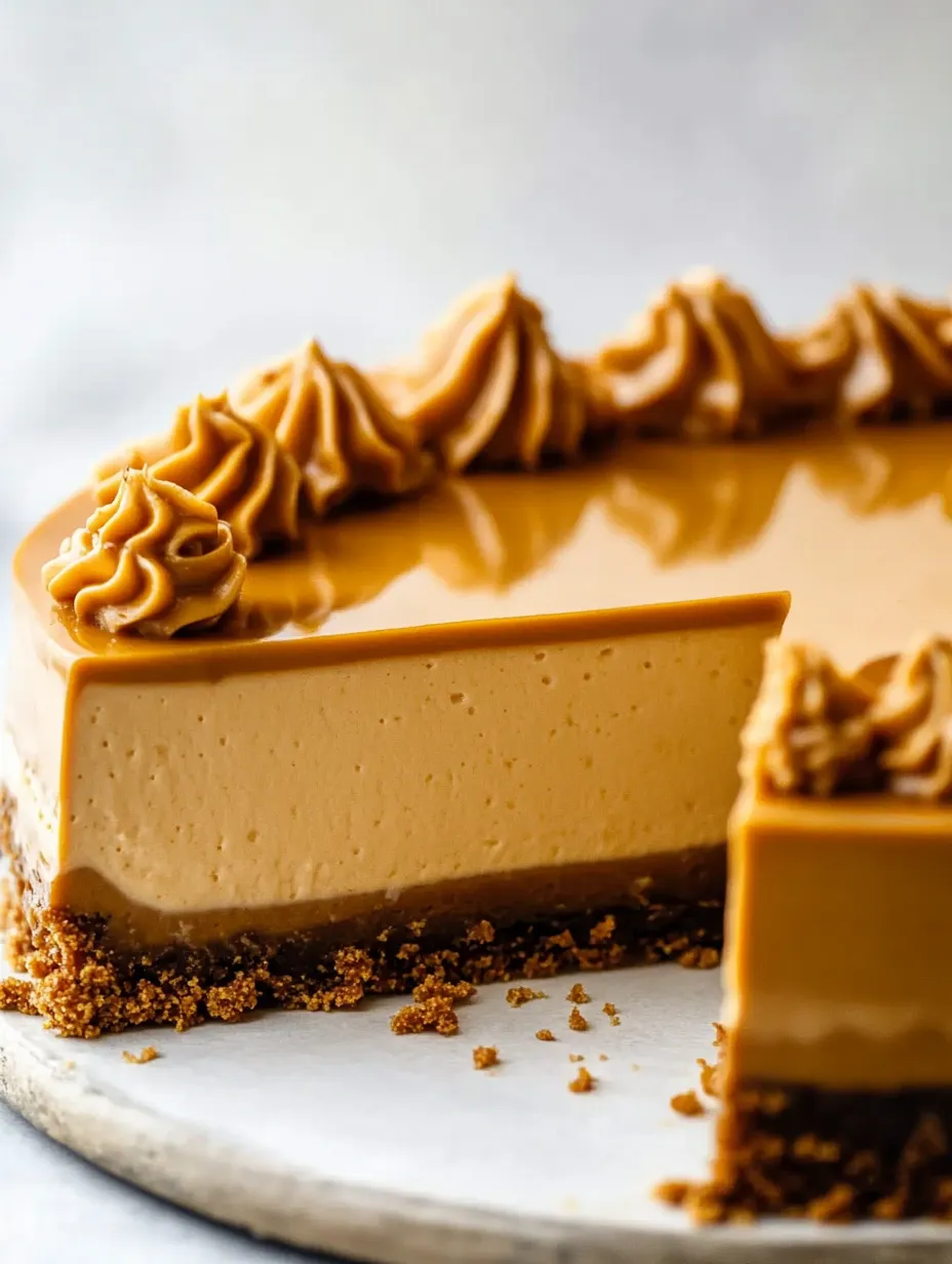 Una porción de tarta de queso con caramelo por encima.