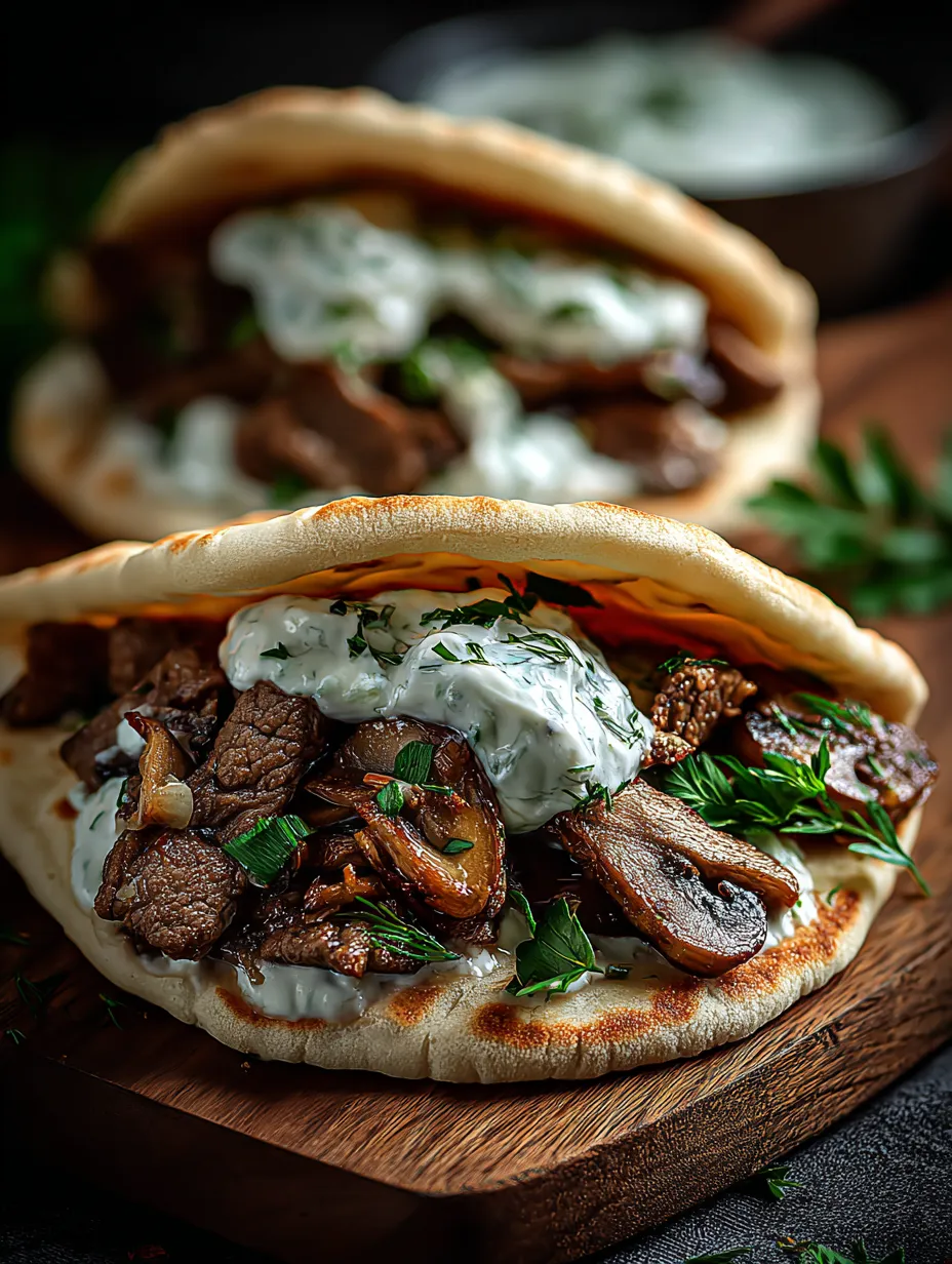 Dos sandwiches con carne y verduras en una mesa de madera.