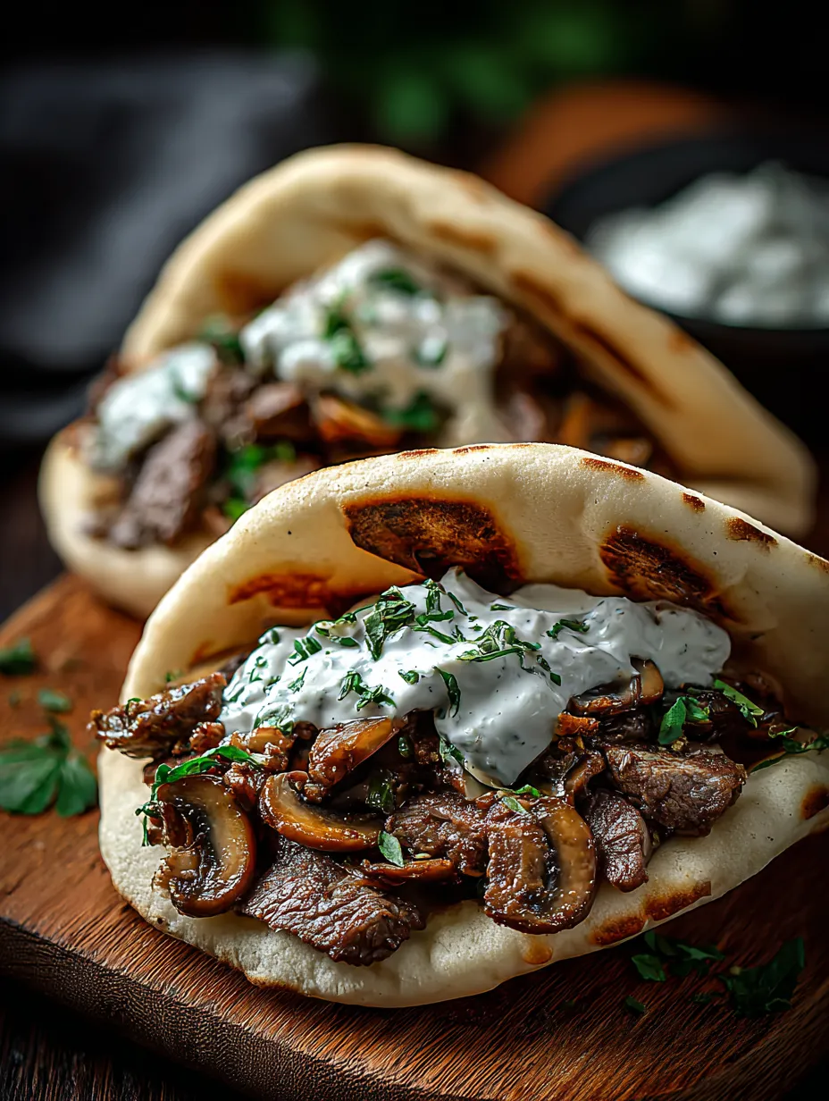 Dos gyros con carne y champiñones.
