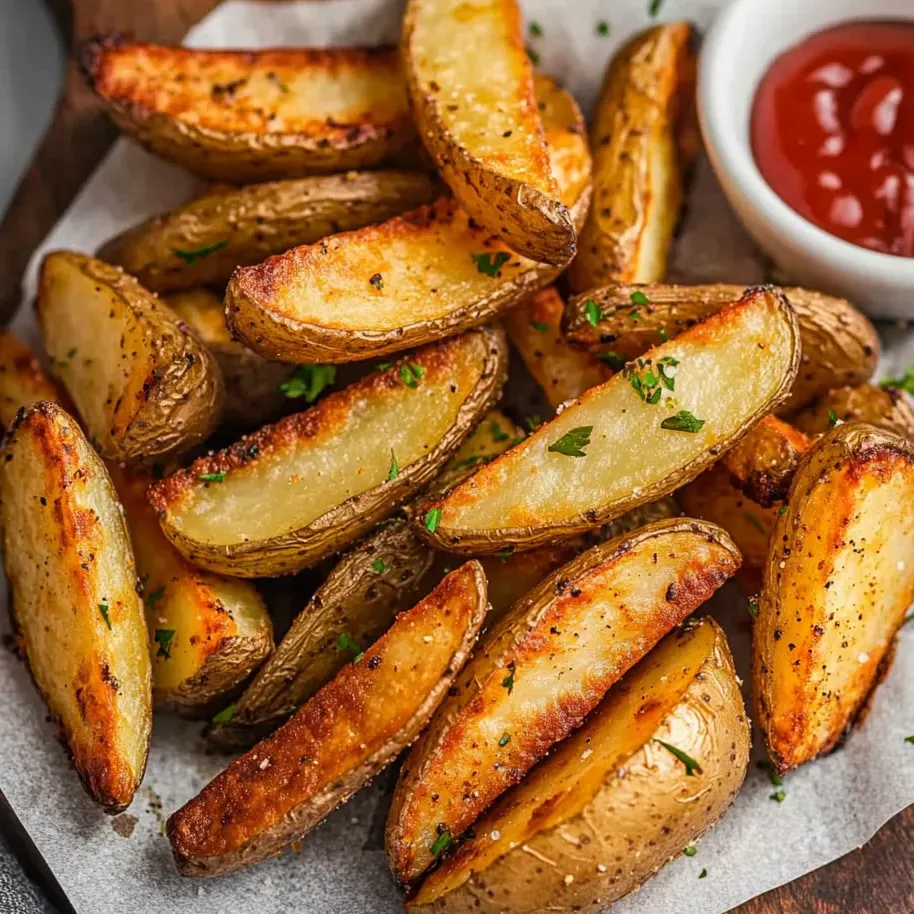 Un plato de papas fritas con kétchup.