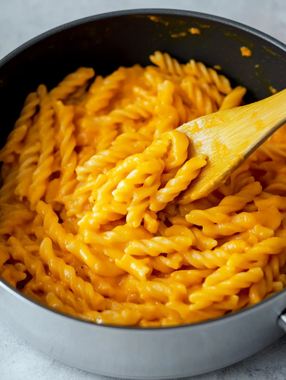 Una cuchara dentro de una olla con macarrones con queso.