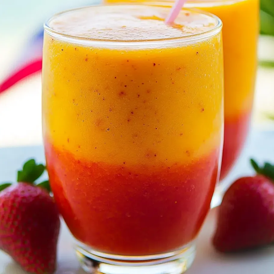 Vaso de jugo de naranja con fresas.