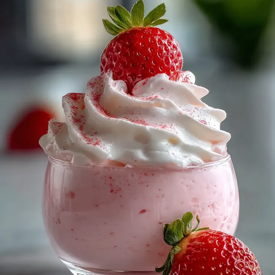 Vaso con crema batida y fresas.