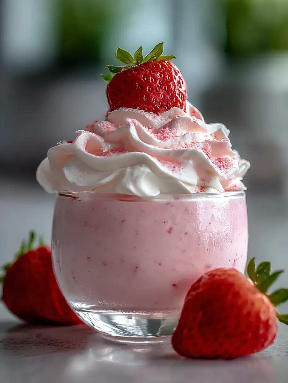 Un vaso de crema batida con fresas.