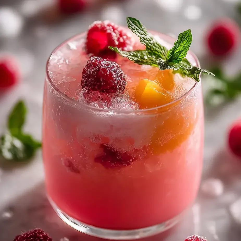 Vaso de bebida rosa con menta.