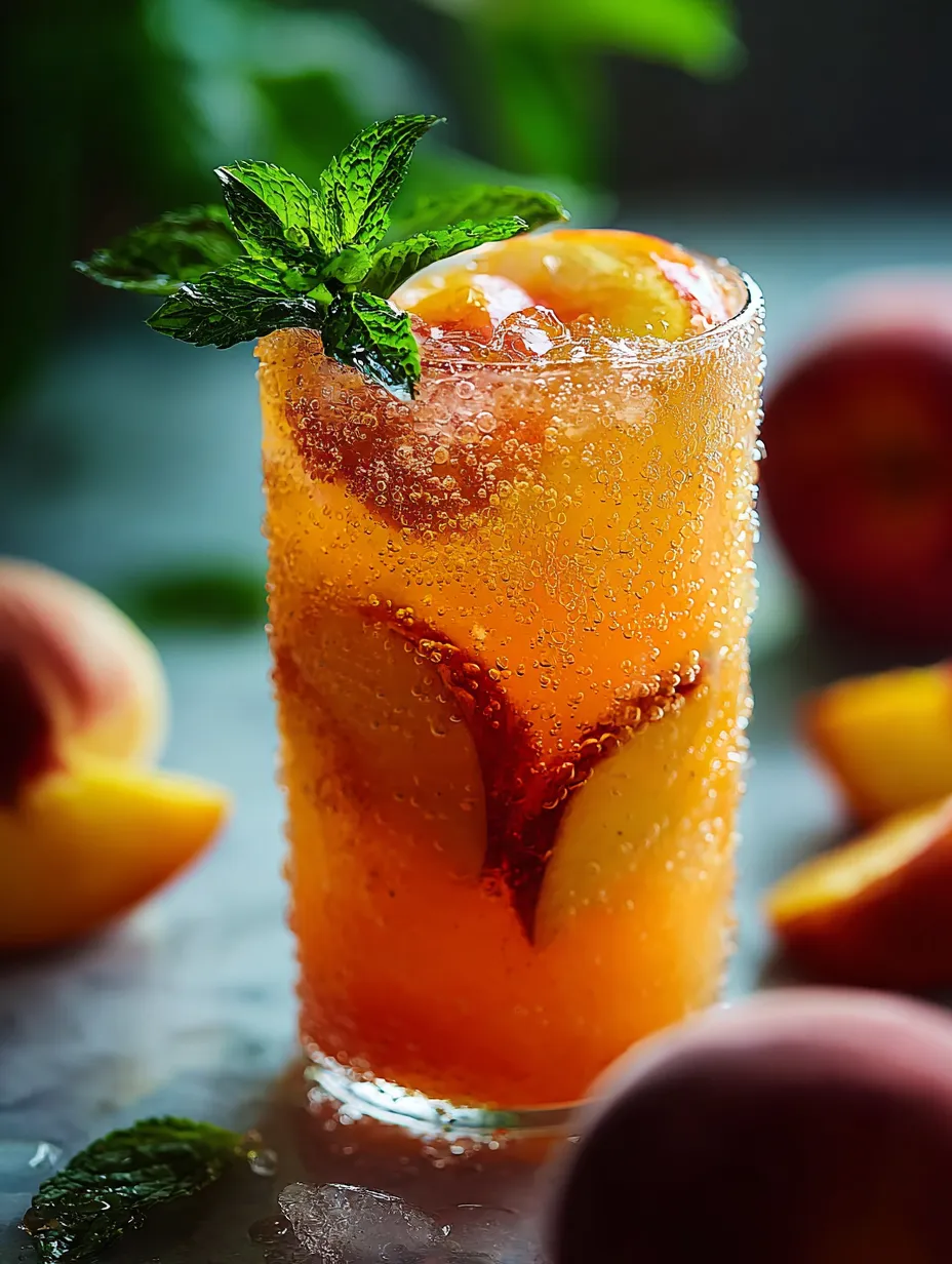Un vaso de jugo naranja con menta arriba.