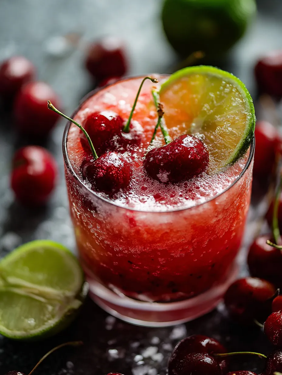 Vaso de jugo rojo con una rodaja de lima dentro.