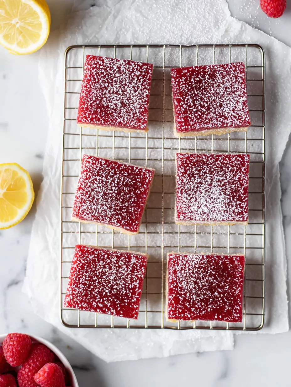 Una bandeja de pastel rojo con polvo blanco arriba.