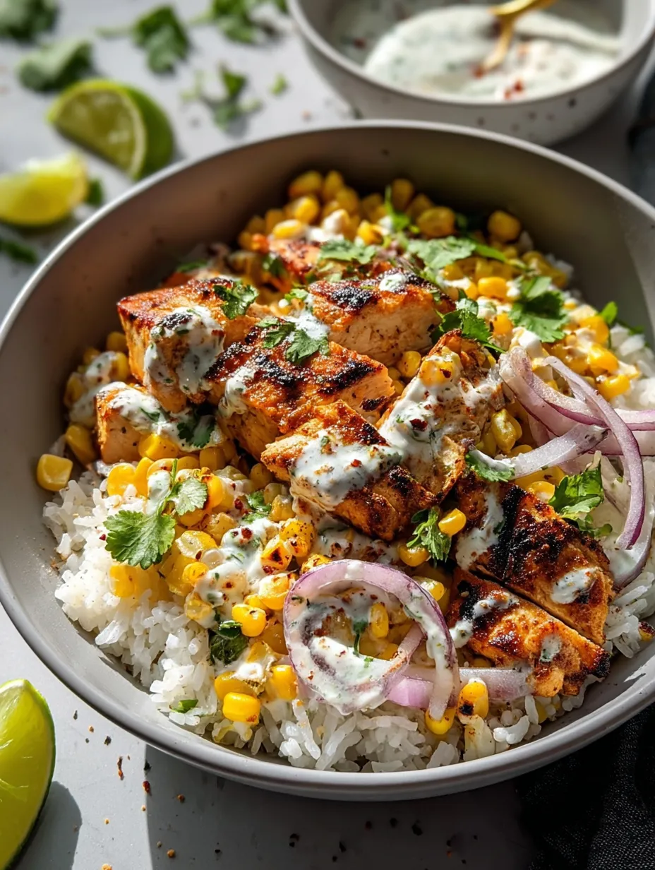 Un bowl de arroz con pollo y cebolla.