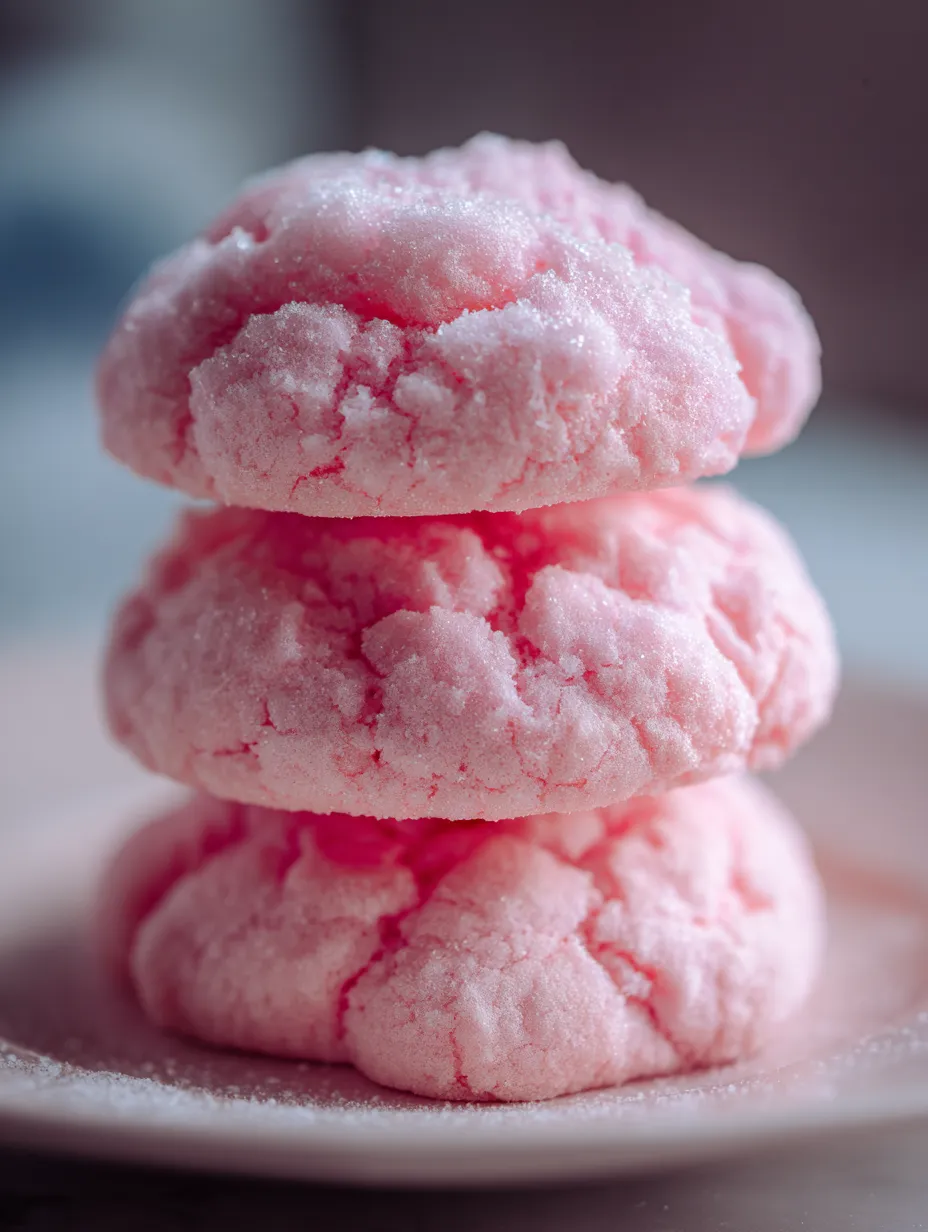 Tres galletas rosadas apiladas una sobre otra.
