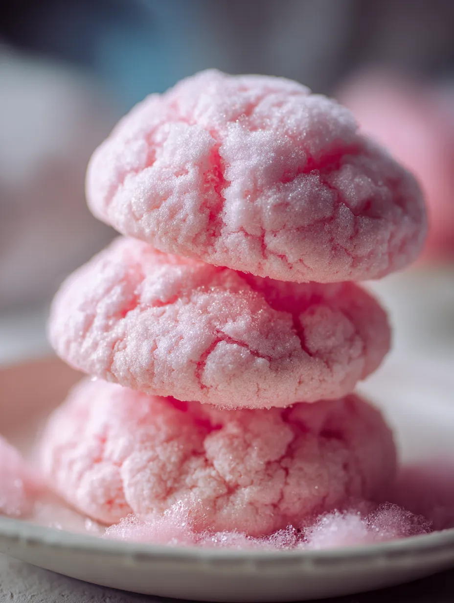 Galletas con glaseado rosa apiladas una sobre otra.