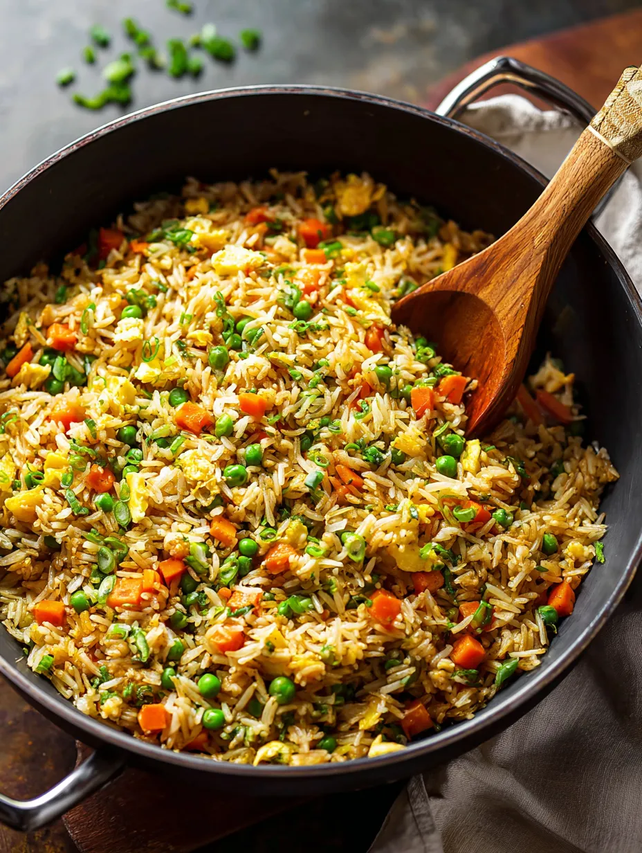Plato con arroz, arvejas y zanahorias.
