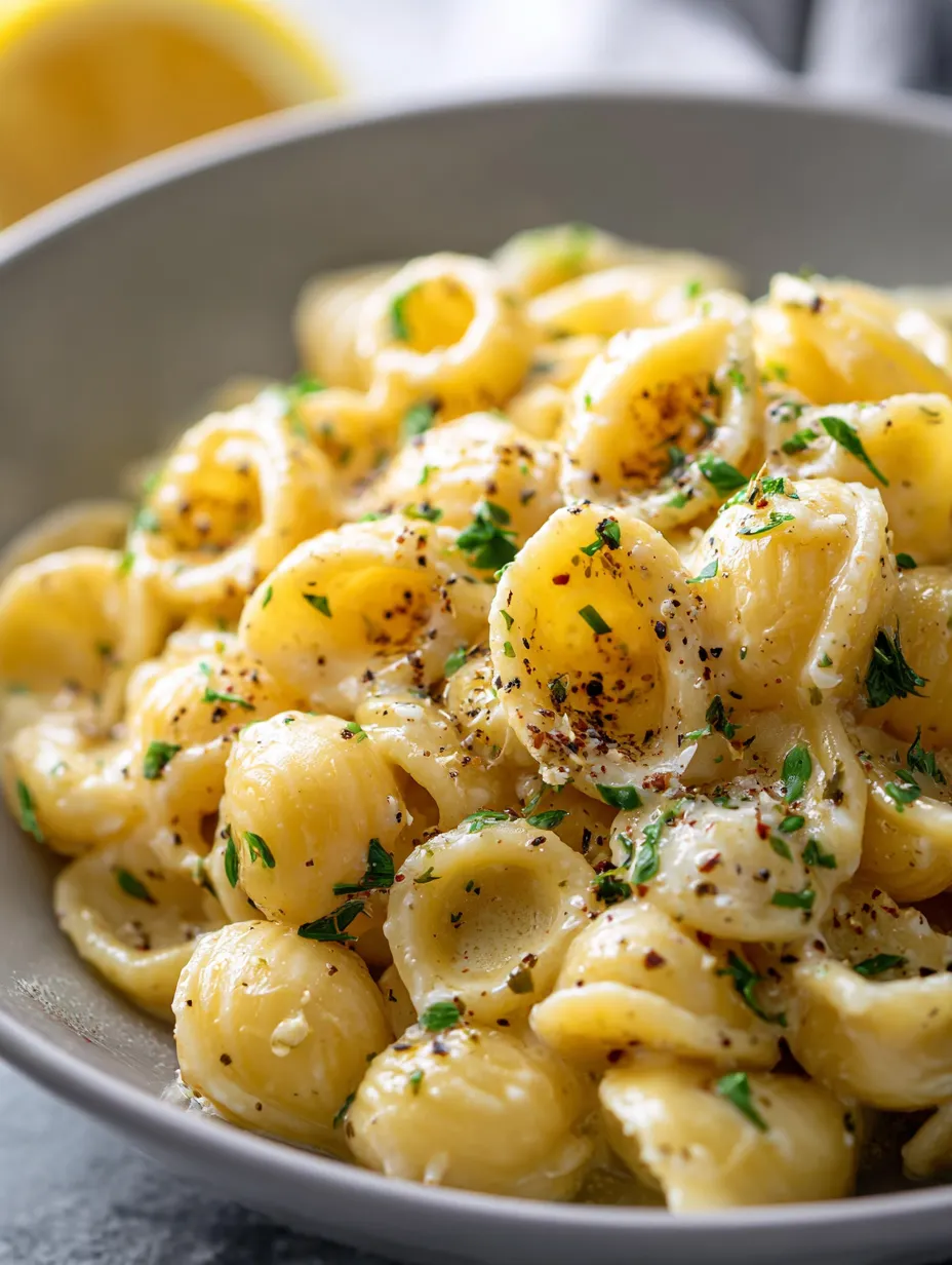 Un plato de pasta con queso y hierbas.
