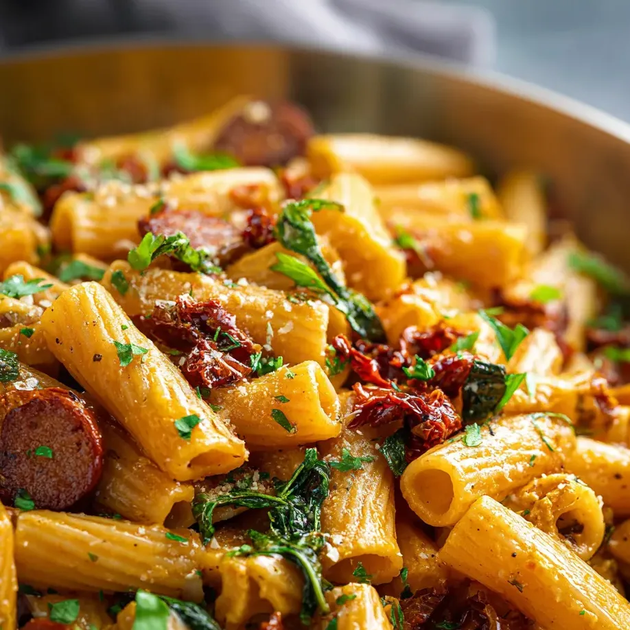 Un plato de pasta con carne y verduras.