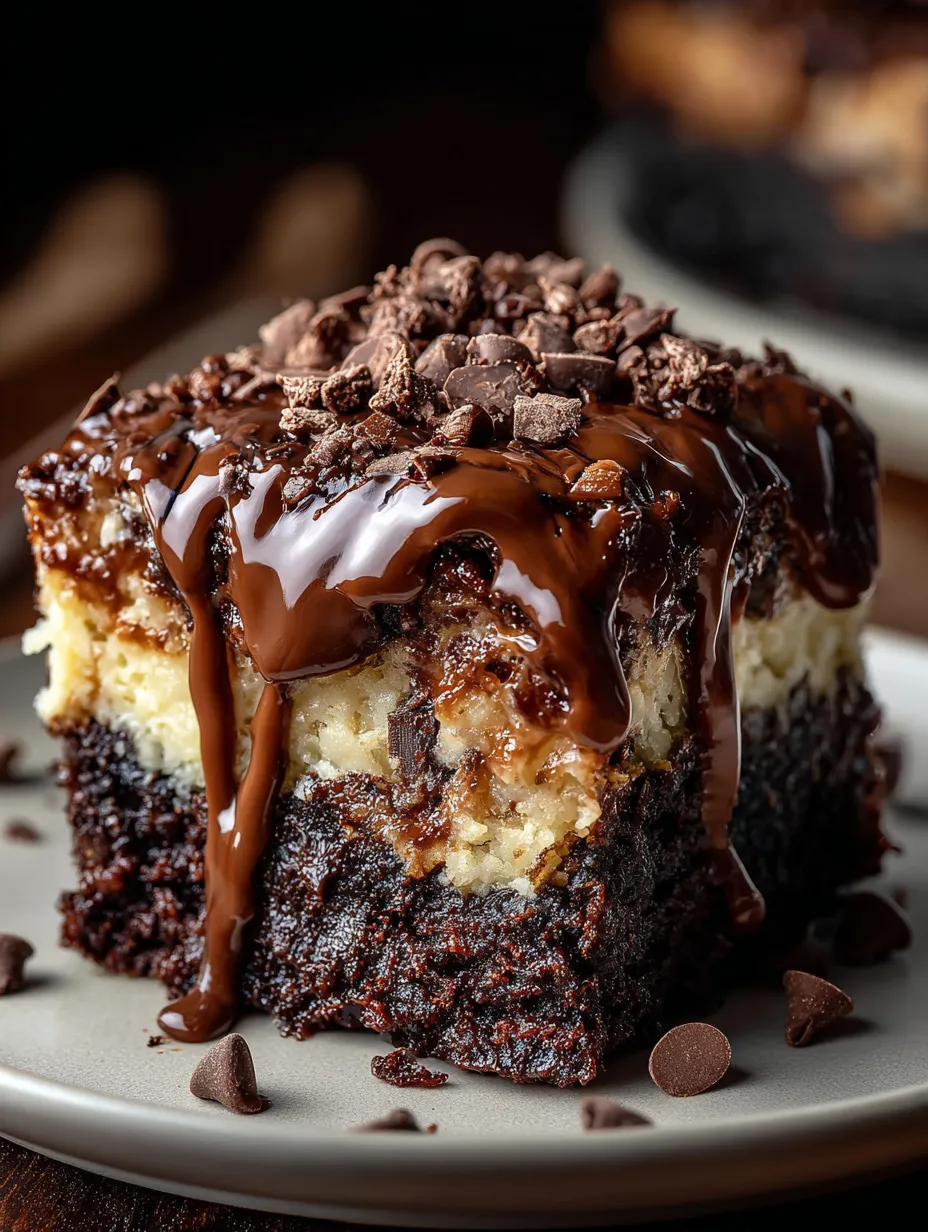 Un postre de chocolate con chocolate derretido encima.