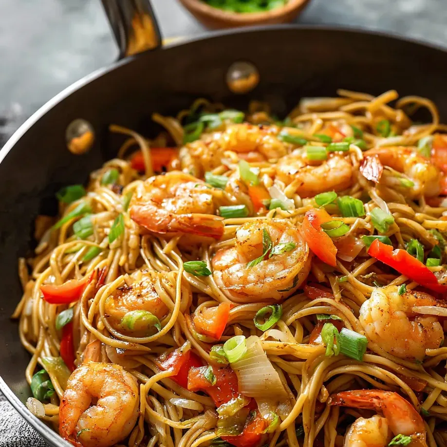 Un bol con camarones y verduras.